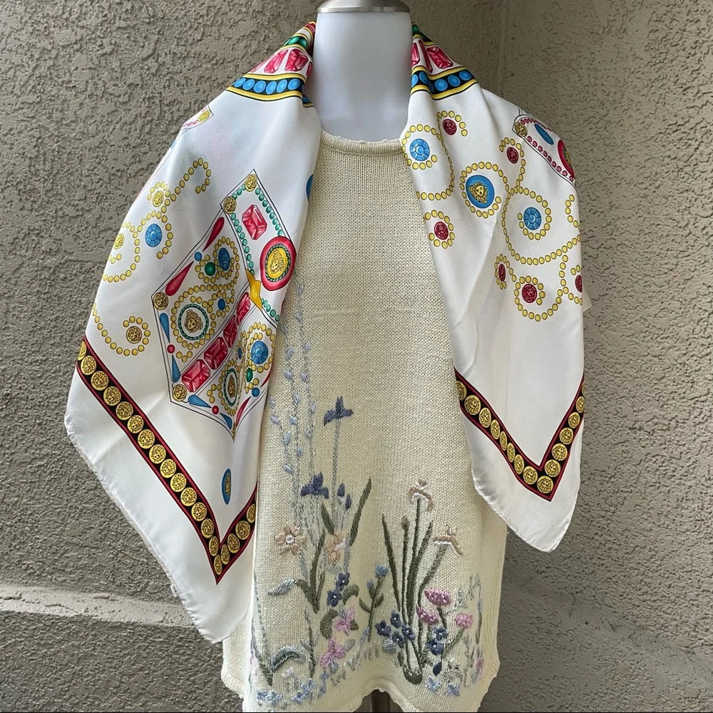 Vintage large multicolored Versace silk scarf